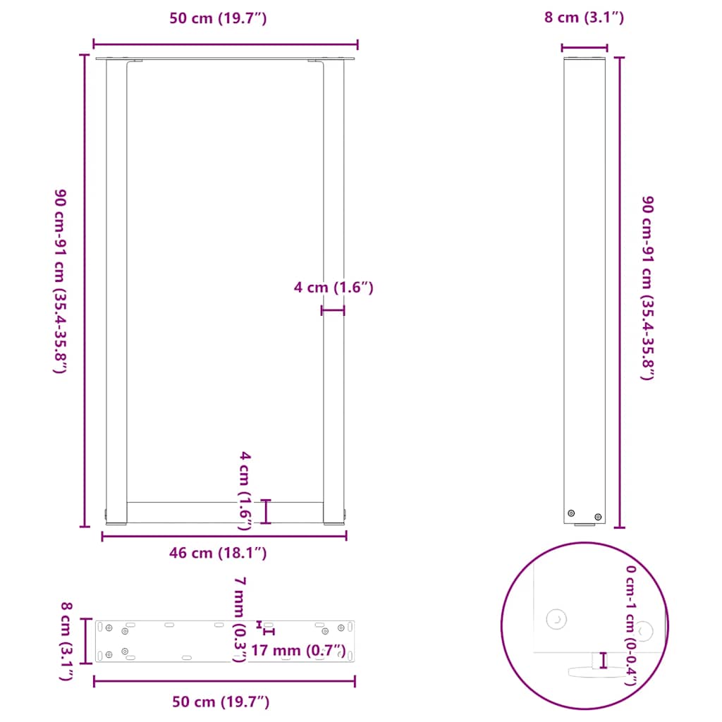 vidaXL Πόδια Τραπεζιού Μπαρ σε Σχήμα U 2 τεμ. Λευκά 50x(90-91) εκ. Ατσάλι