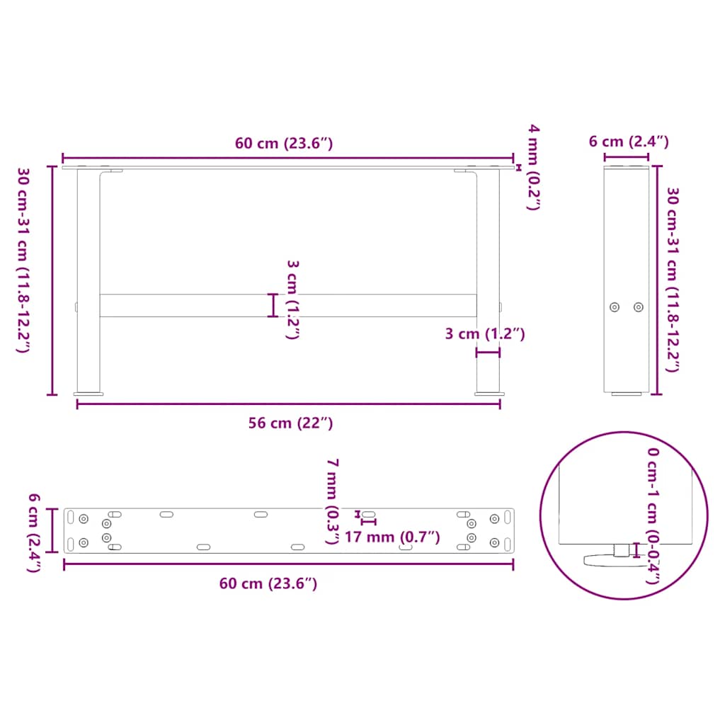 vidaXL Πόδια Τραπεζιού Σαλονιού 2 τεμ. Ανθρακί 60x(30-31) εκ. Ατσάλι
