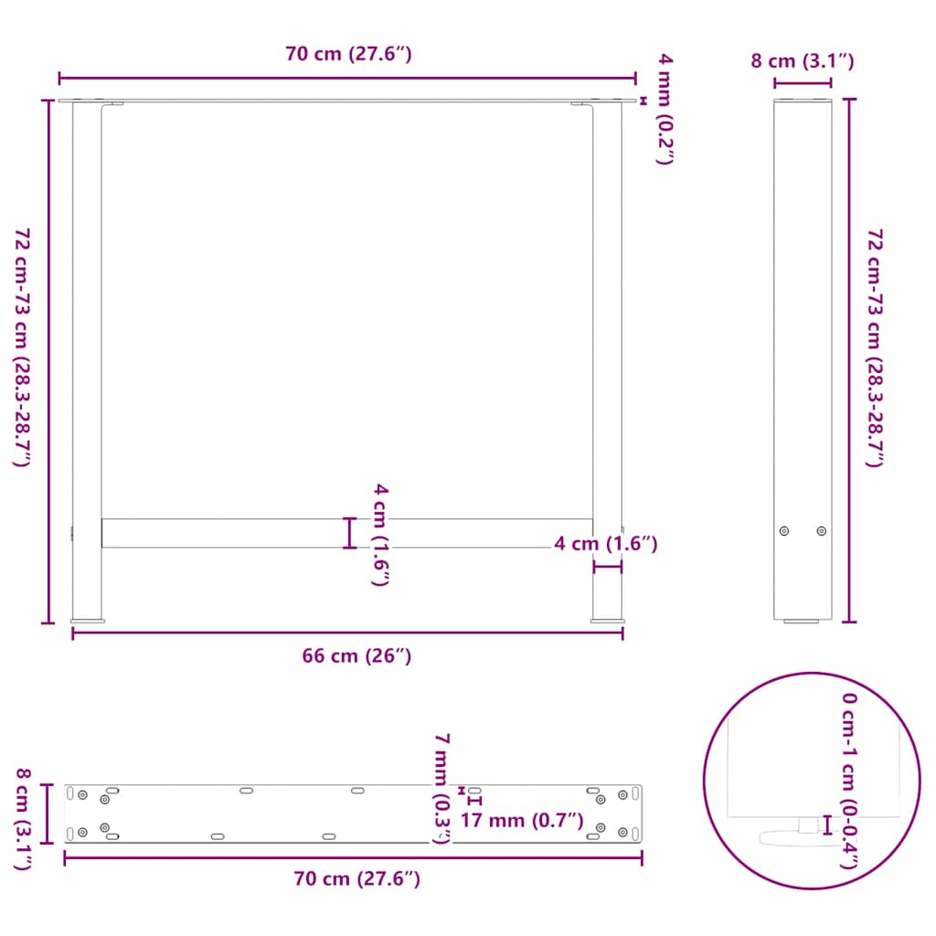 vidaXL Πόδια Τραπεζαρίας Ανθρακί 2 τεμ. 70x(72-73) εκ. Ατσάλι