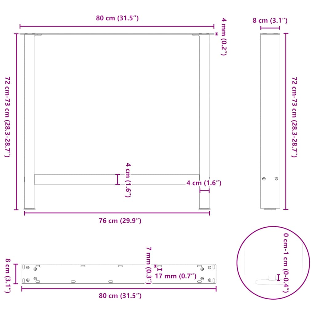 vidaXL Πόδια Τραπεζαρίας Ανθρακί 2 τεμ. 80x(72-73) εκ. Ατσάλι