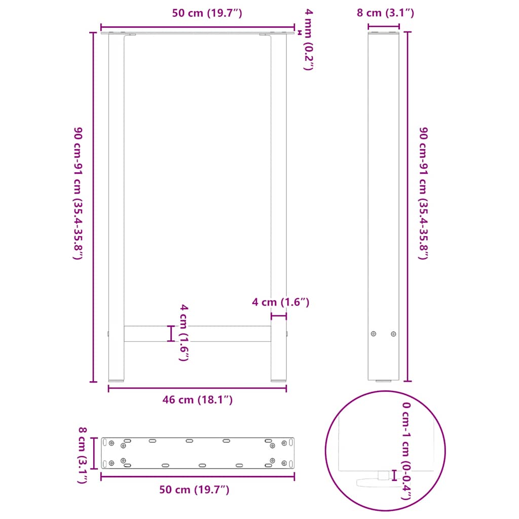 vidaXL Πόδια Τραπεζιού Μπαρ 2 τεμ. Μαύρα 50x(90-91) εκ. Ατσάλι