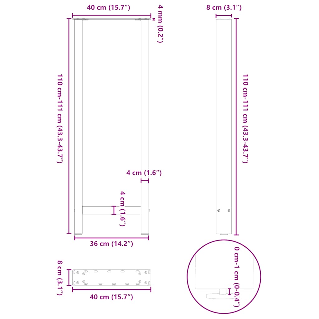 vidaXL Πόδια Τραπεζιού Μπαρ 2 τεμ. Ανθρακί 40x (110-111) εκ. Ατσάλι