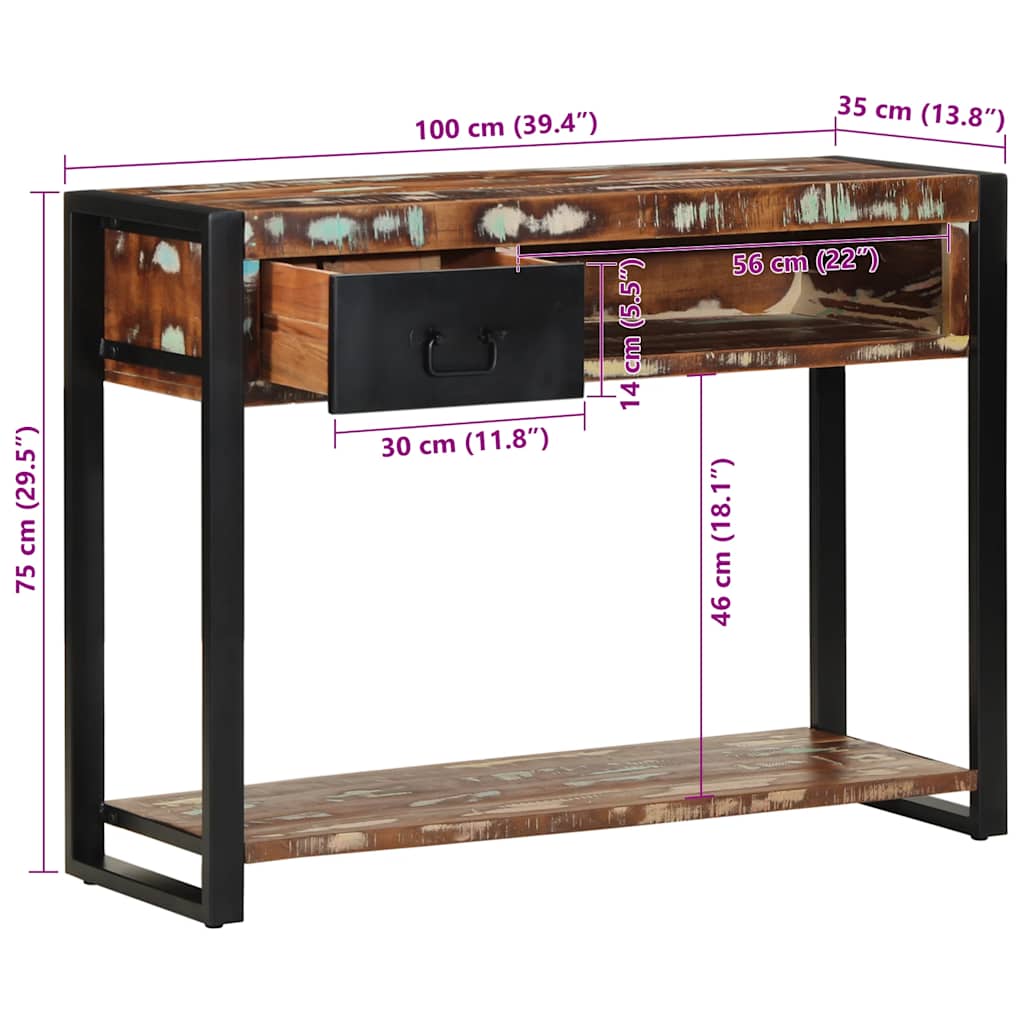 vidaXL Τραπέζι κονσόλας Πολύχρωμο 100x35x75 cm Στερεό ξύλο ανακτημένο