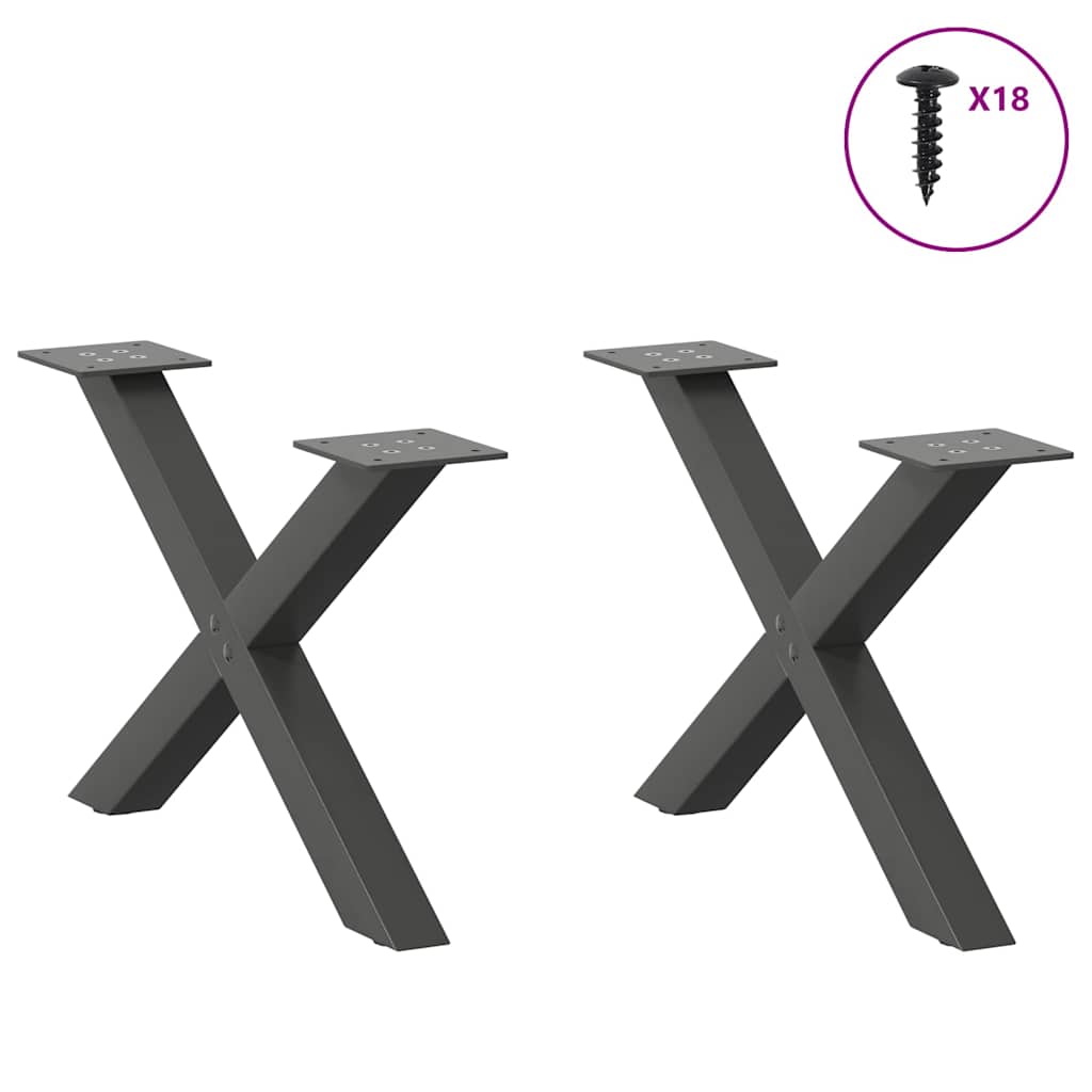 vidaXL Πόδια Τραπεζιού Σαλονιού σε Σχήμα Χ, 2 τεμ. Ανθρακί 50x(30-31) εκ. Ατσάλι