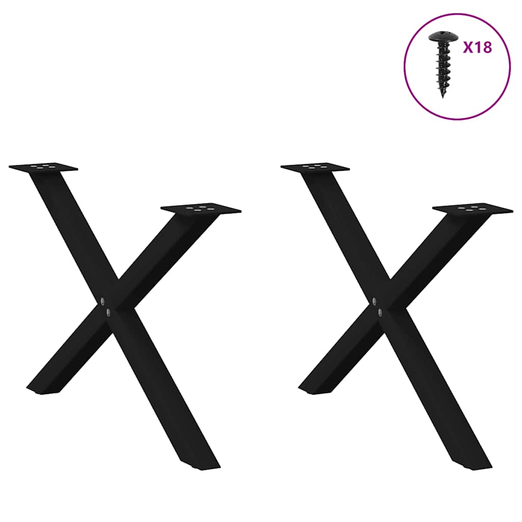 vidaXL Πόδια Τραπεζιού Σαλονιού σε Σχήμα Χ, 2 τεμ. Μαύρο, Ατσάλι 70x(42-43) εκ.