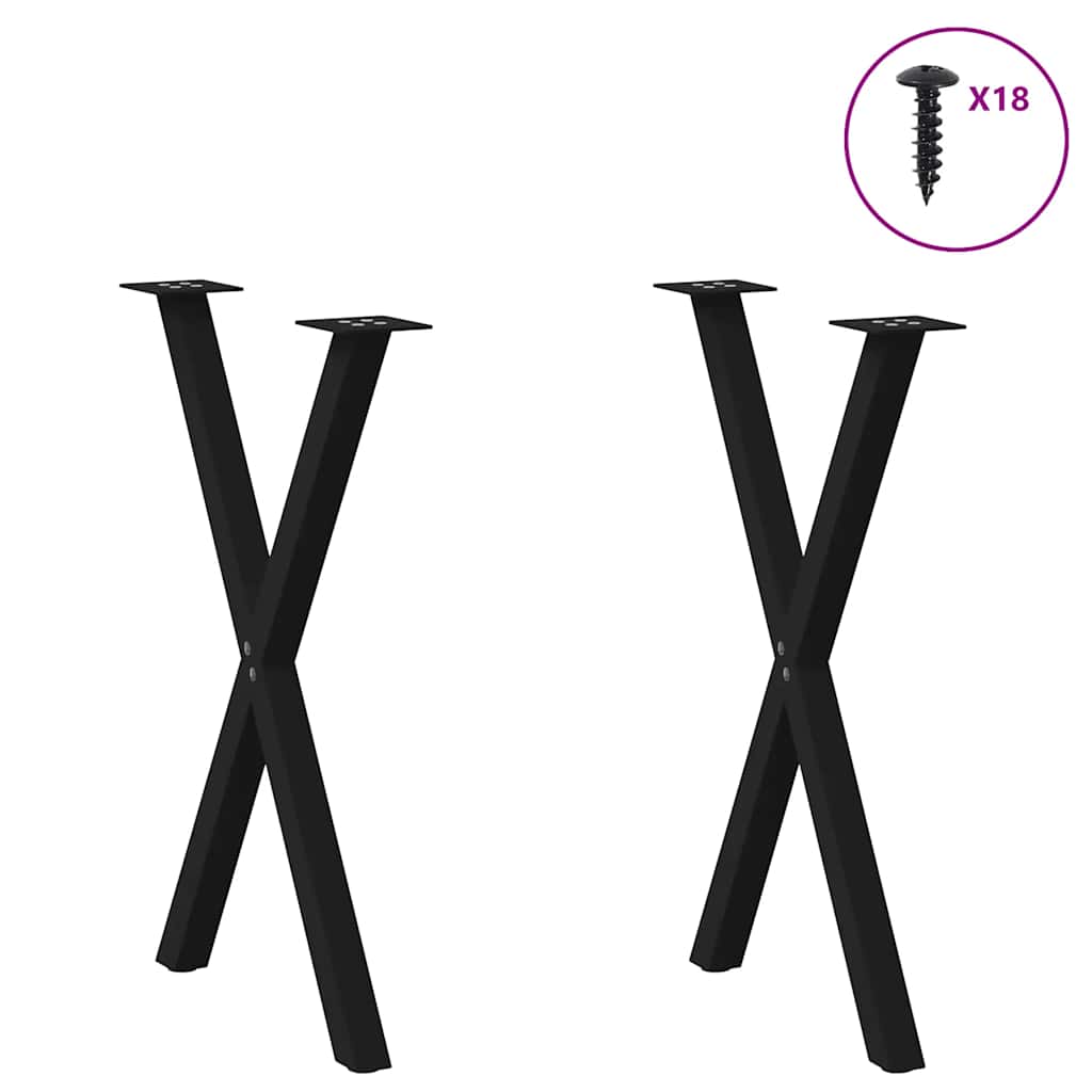 vidaXL Πόδια Τραπεζαρίας σε Σχήμα Χ, 2 τεμ. Μαύρο, Ατσάλι 50x(72-73) εκ.