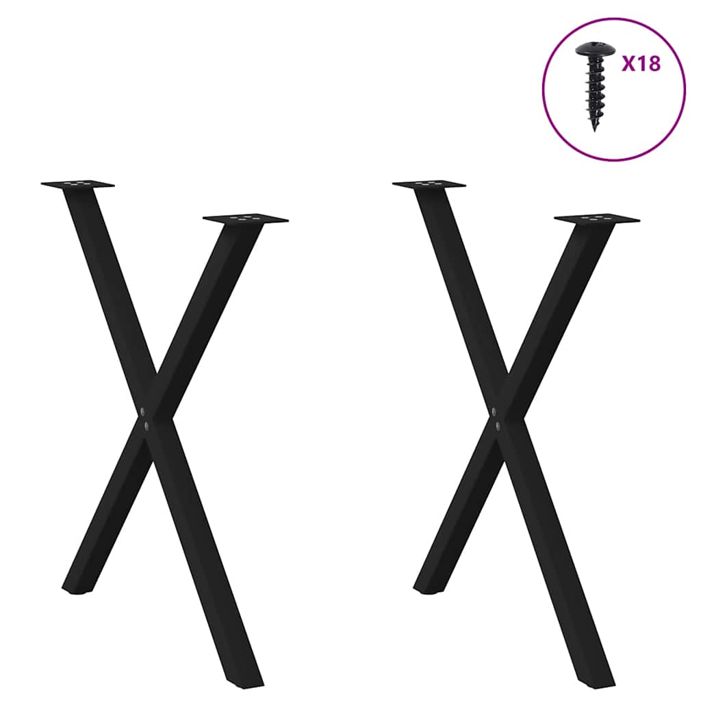 vidaXL Πόδια Τραπεζαρίας σε Σχήμα Χ, 2 τεμ. Μαύρο, Ατσάλι 80x(72-73) εκ.