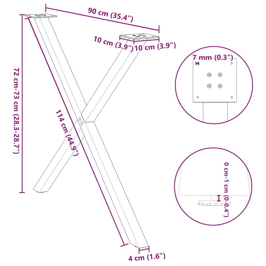vidaXL Πόδια Τραπεζαρίας σε Σχήμα Χ, 2 τεμ. Μαύρα 90x(72-73) εκ. Ατσάλι