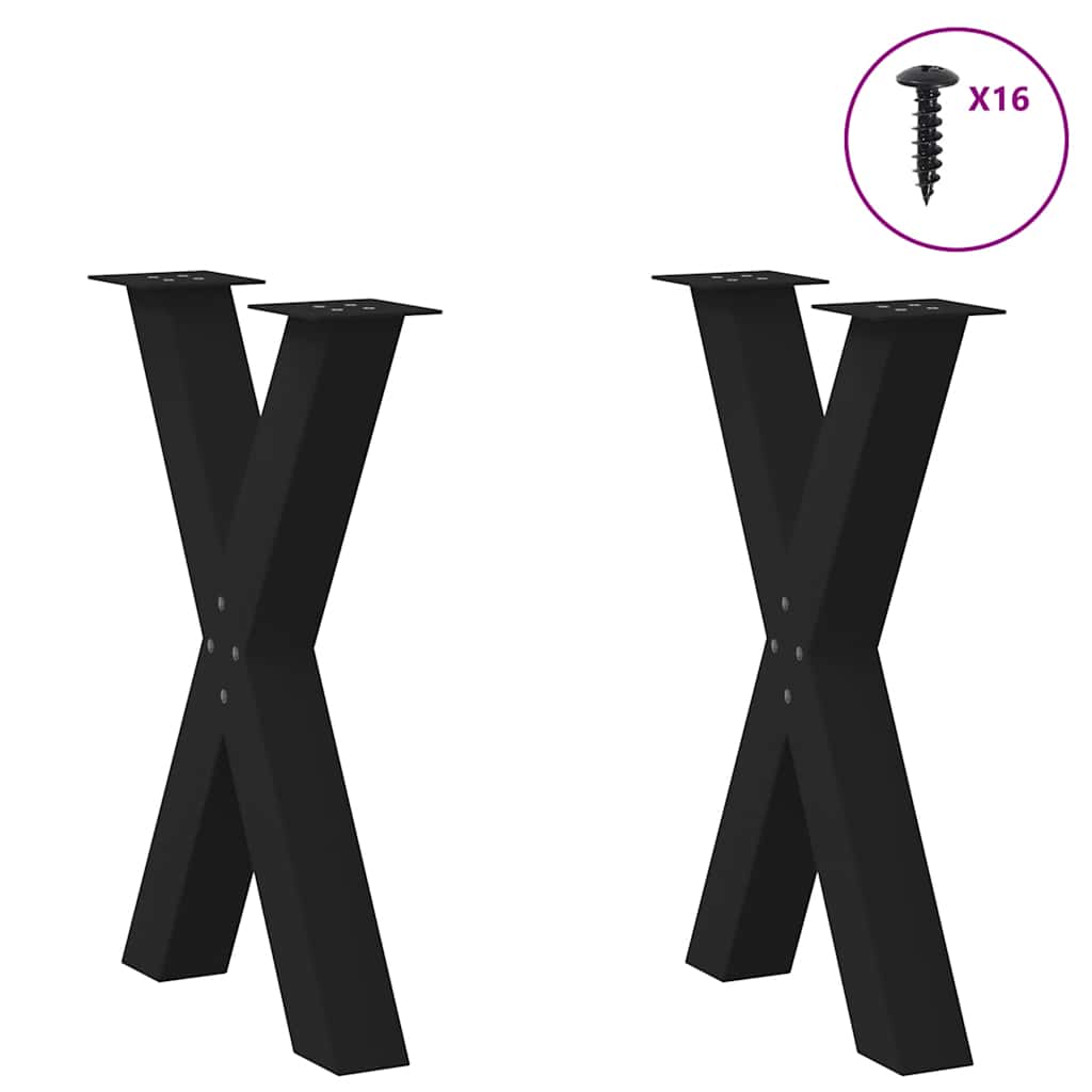 vidaXL Πόδια Τραπεζαρίας σε Σχήμα Χ, 2 τεμ. Μαύρο, Ατσάλι 60x(72-73) εκ.