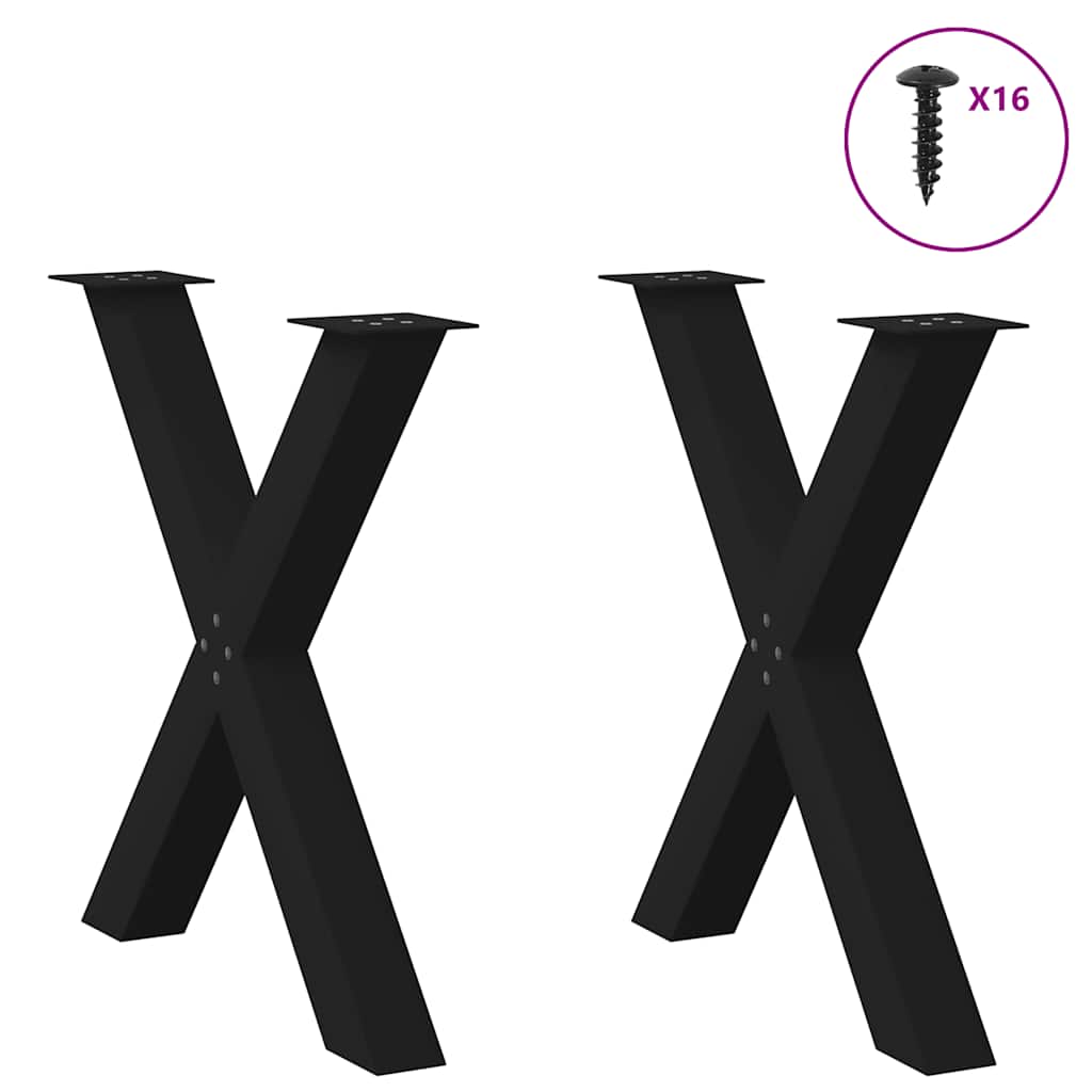 vidaXL Πόδια Τραπεζαρίας σε Σχήμα Χ, 2 τεμ. Μαύρο, Ατσάλι 80x(72-73) εκ.