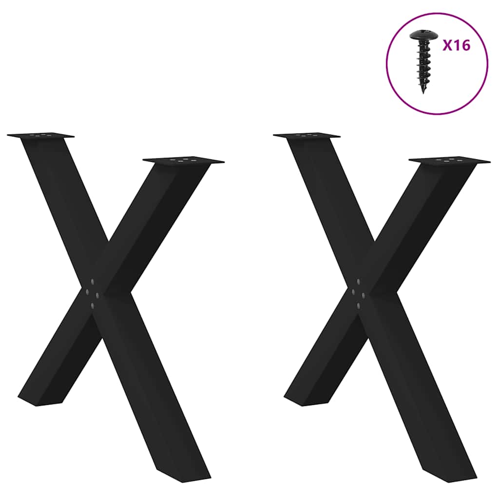 vidaXL Πόδια Τραπεζαρίας σε Σχήμα Χ, 2 τεμ. Μαύρα 90x(72-73) εκ. Ατσάλι