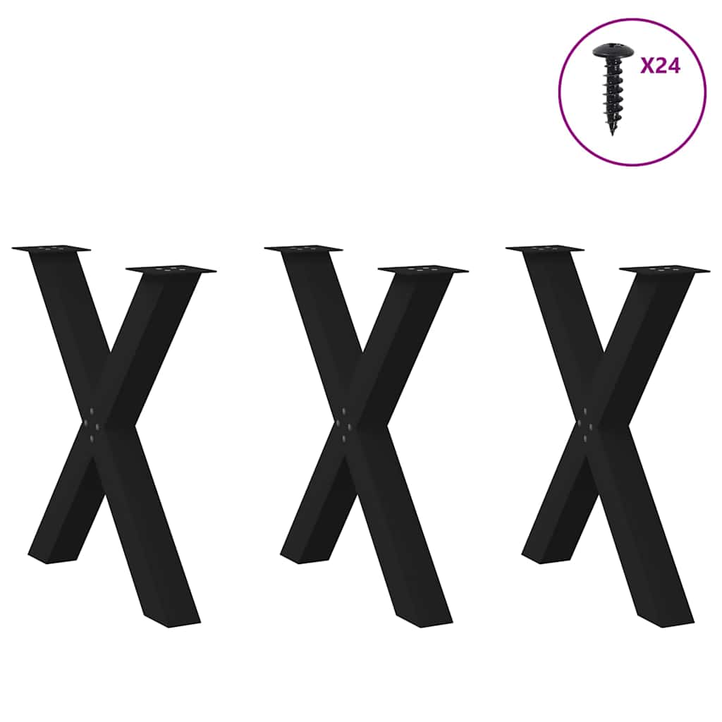 vidaXL Πόδια Τραπεζαρίας σε Σχήμα Χ 3 τεμ. Μαύρο 70x(72-73) εκ. Ατσάλι