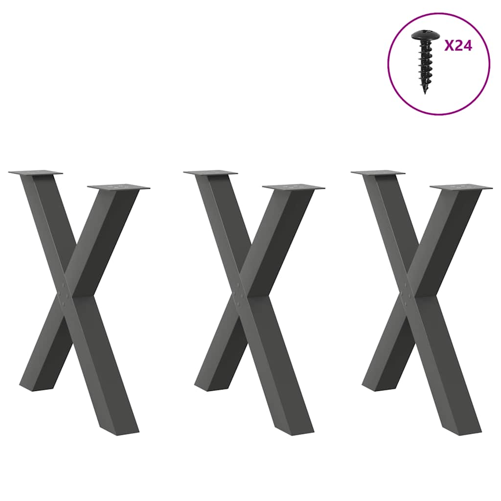 vidaXL Πόδια Τραπεζαρίας σε Σχήμα Χ 3 τεμ. Ανθρακί 70x(72-73) εκ. Ατσάλι