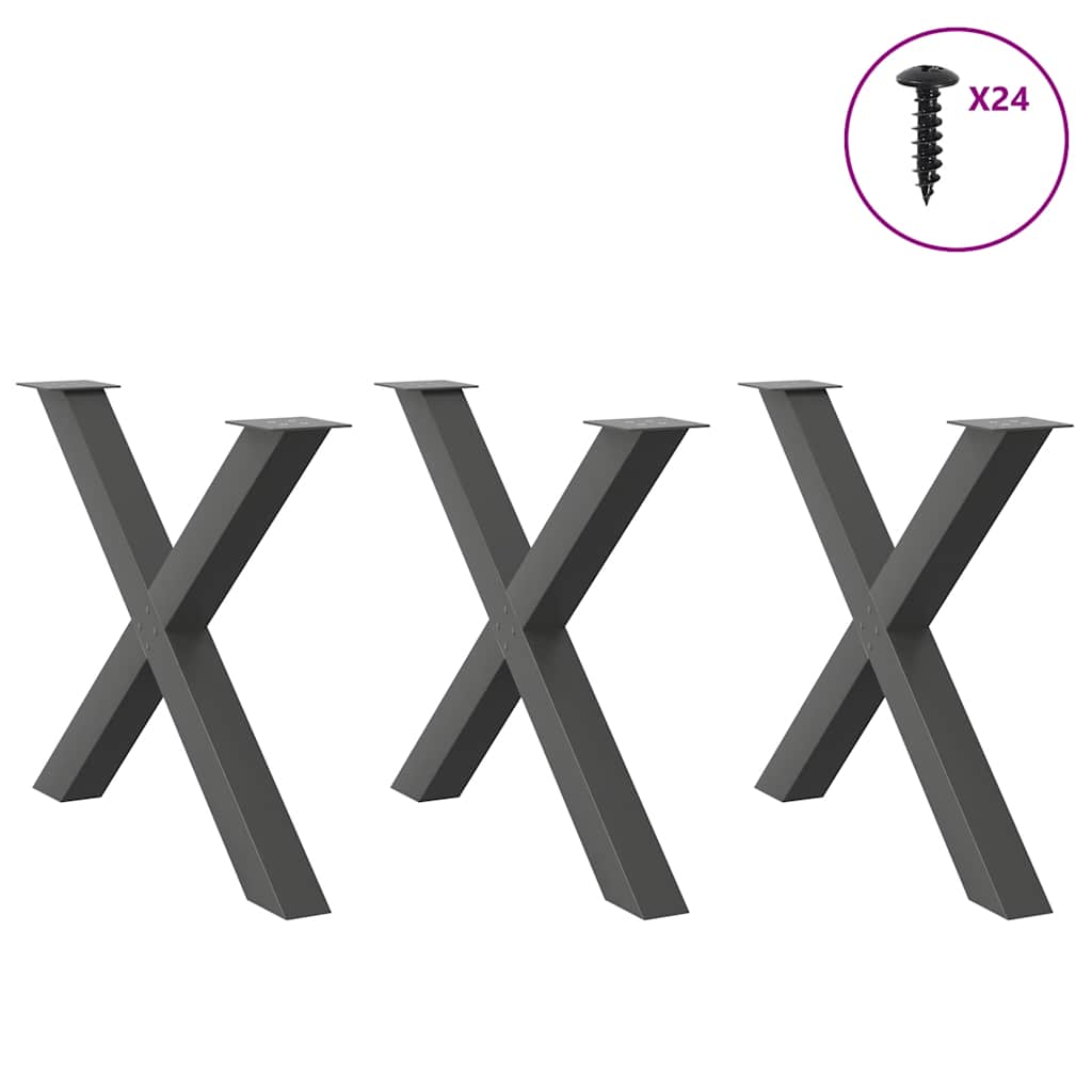 vidaXL Πόδια Τραπεζαρίας σε Σχήμα Χ 3 τεμ. Ανθρακί 90x(72-73) εκ. Ατσάλι