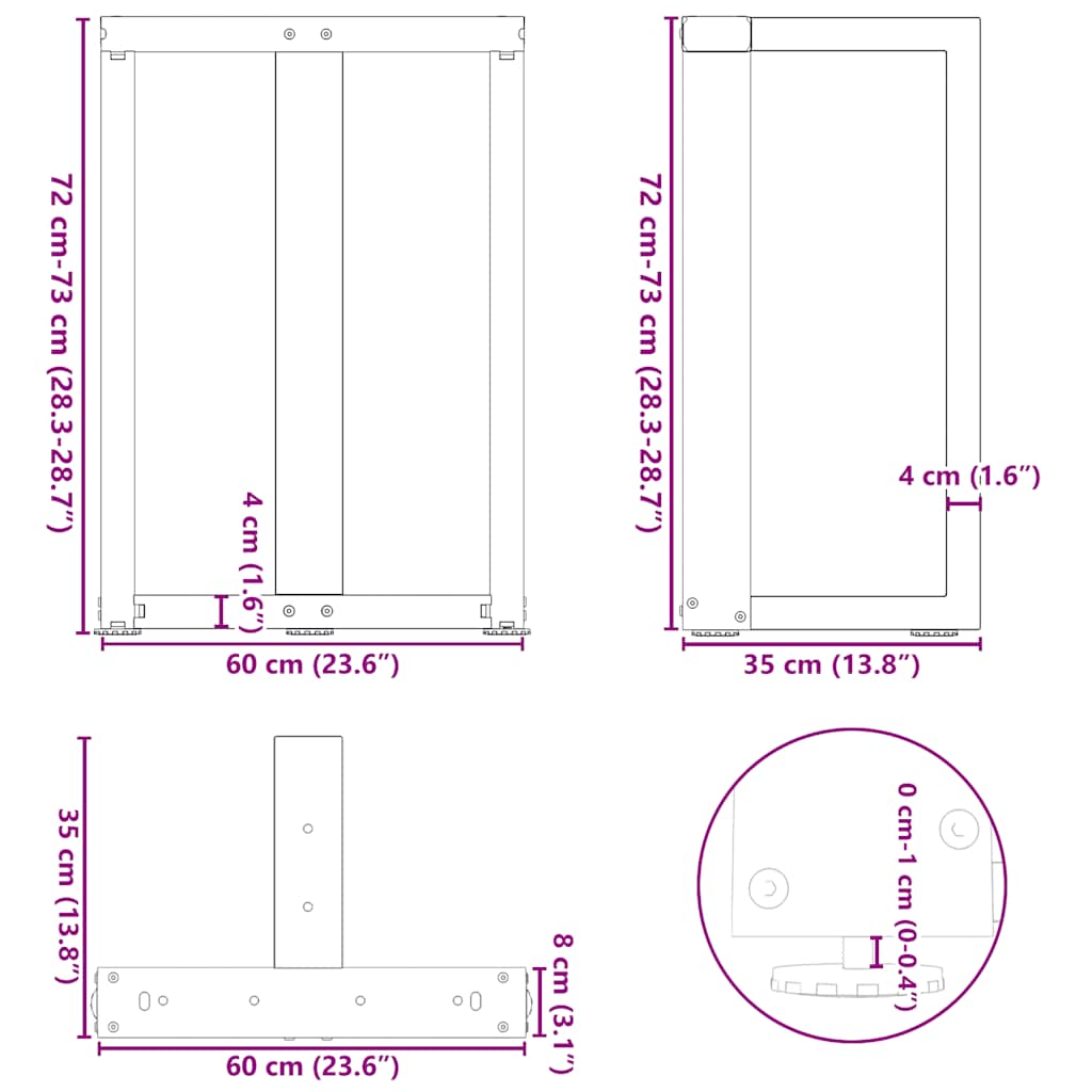 vidaXL Πόδια Τραπεζαρίας σε Σχήμα Τ, 2 τεμ. Λευκά 60x35x(72-73) εκ. Ατσάλι