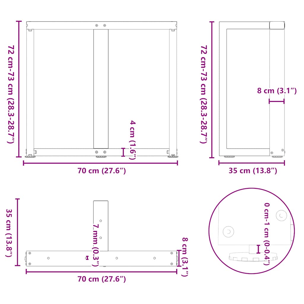vidaXL Πόδια Τραπεζαρίας σε Σχήμα Τ, 2 τεμ. Λευκά 70x35x(72-73) εκ. Ατσάλι