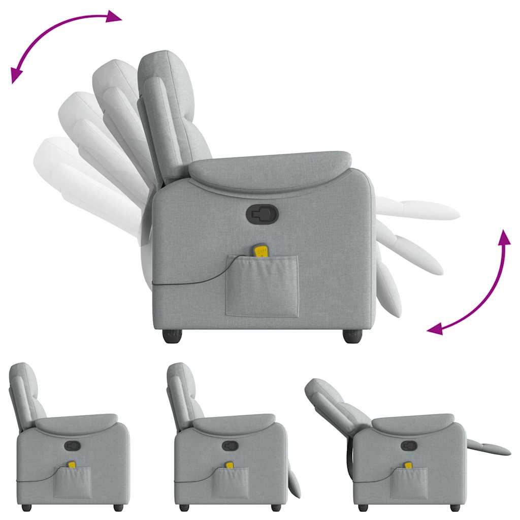 vidaXL Πολυθρόνα Μασάζ Ανακλινόμενη Ανοιχτό Γκρι Υφασμάτινη