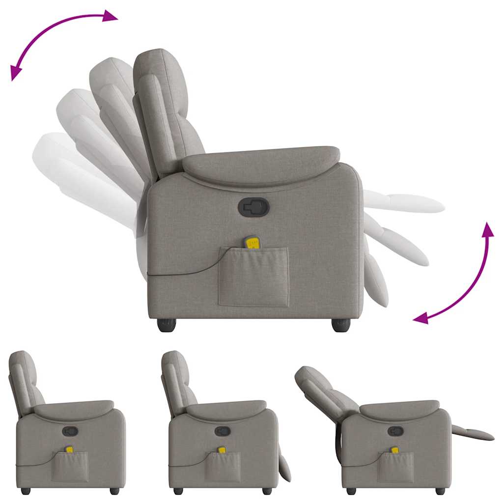 vidaXL Πολυθρόνα Μασάζ Ανακλινόμενη Taupe Υφασμάτινη