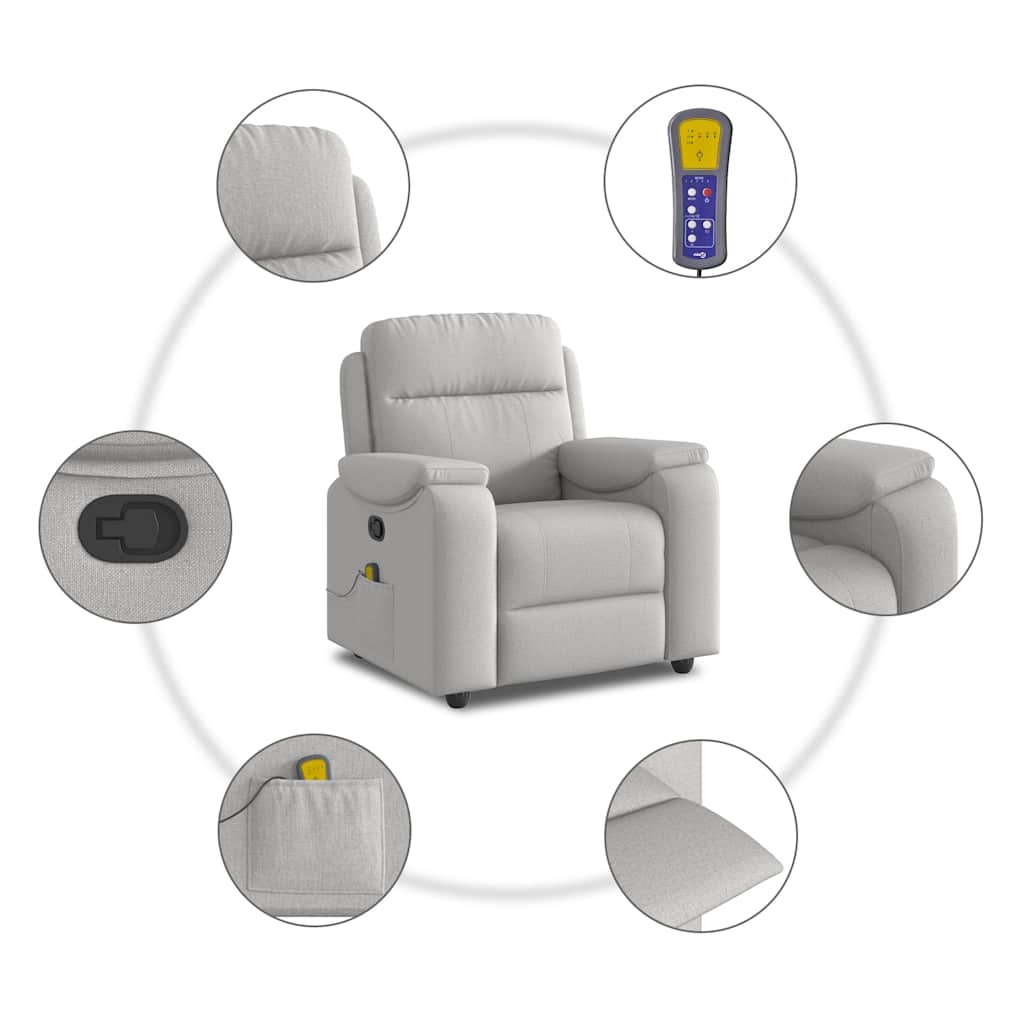 vidaXL καρέκλα ανάκλισης μασάζ Cloud Grey Fabric