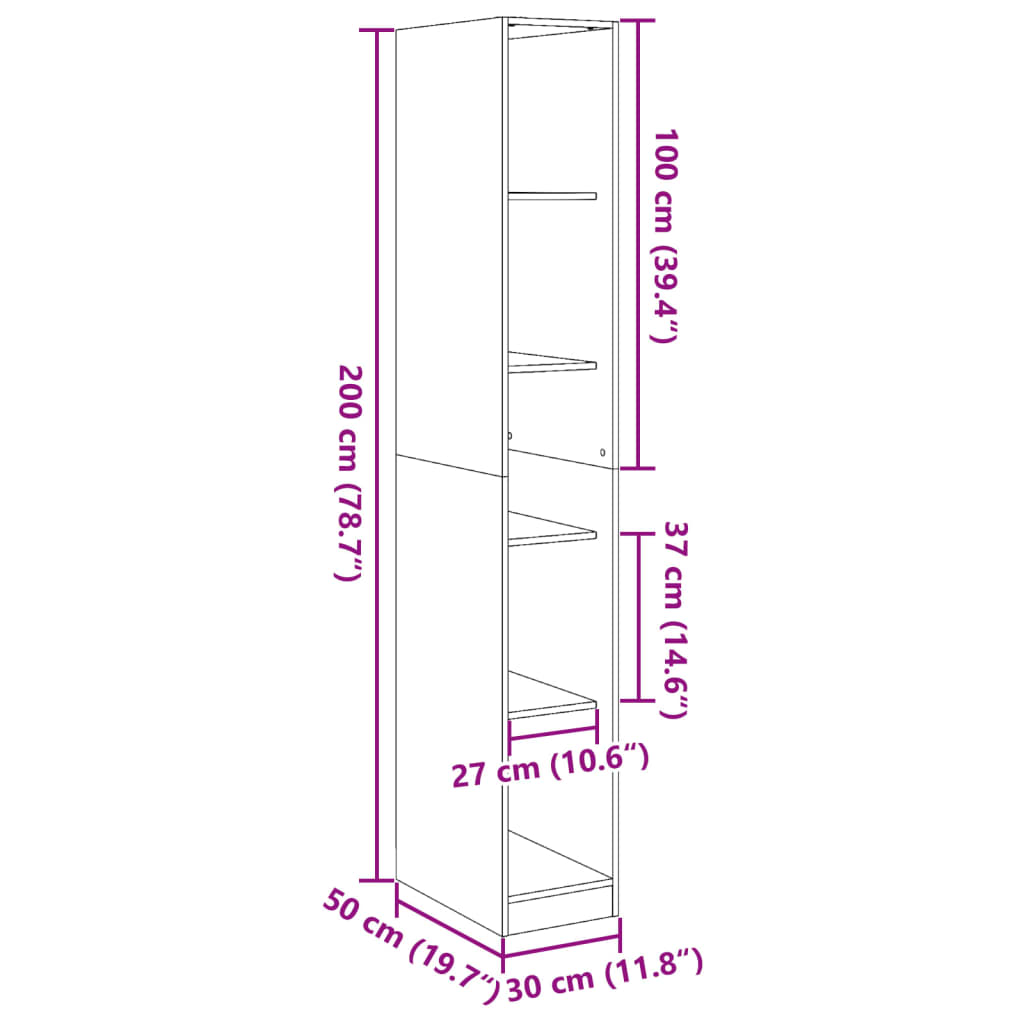 vidaXL Ντουλάπα Καφέ Δρυς 30x50x200 εκ. από Επεξεργασμένο Ξύλο