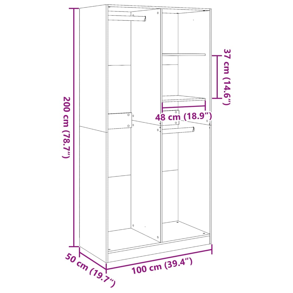 vidaXL Ντουλάπα Καφέ Δρυς 100x50x200 εκ. από Επεξεργασμένο Ξύλο