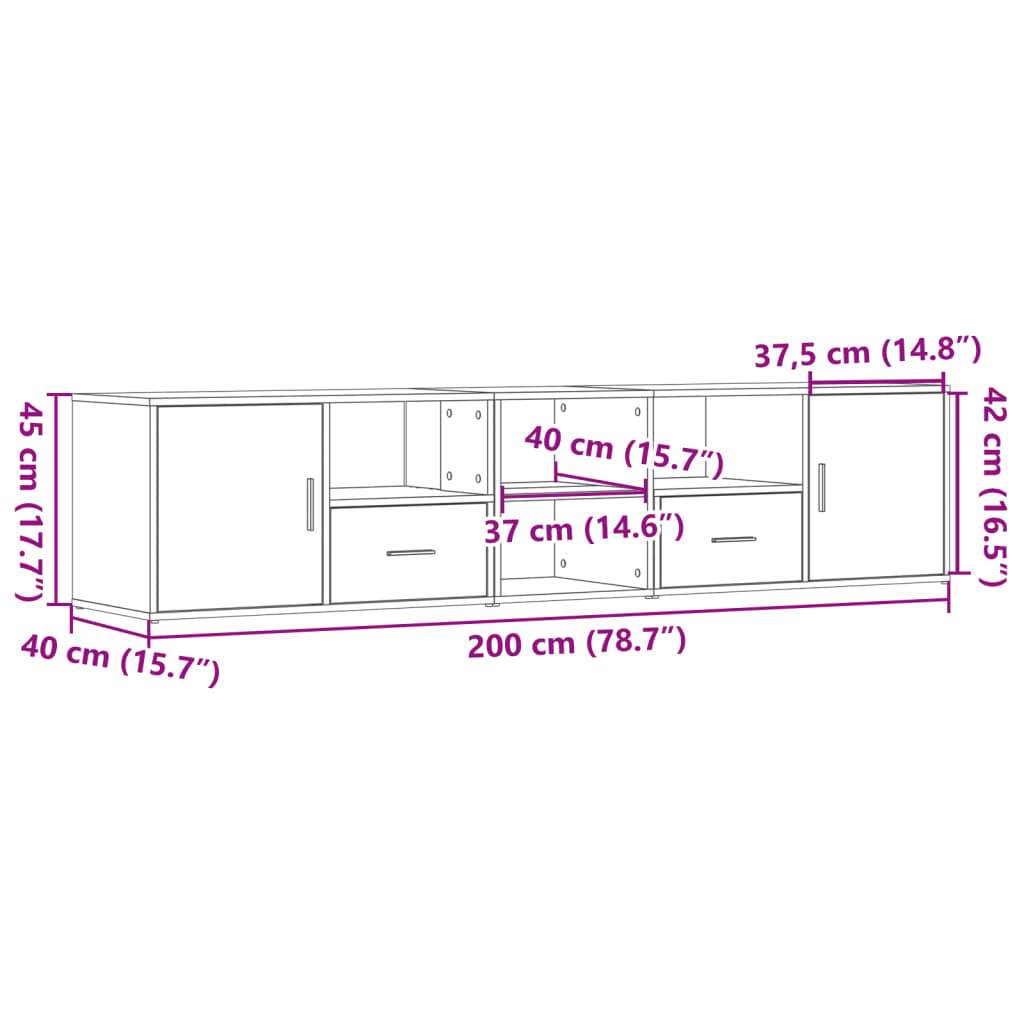 vidaXL Γωνιακό Έπιπλο Γκρι Sonoma 200x40x45 εκ. από Επεξεργ. Ξύλο