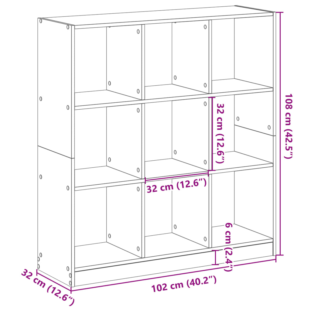 vidaXL Βιβλιοθήκη Αρτισιανή Δρυς 102x32x108 εκ. από Επεξεργασμένο Ξύλο