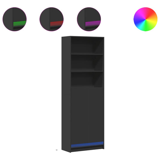 vidaXL Ντουλάπι με LED Μαύρο 69x32,5x200 εκ. από Επεξεργασμένο Ξύλο