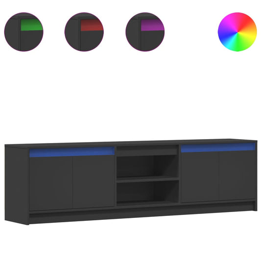 vidaXL Έπιπλο Τηλεόρασης με LED Μαύρο 180x34x50 εκ. από Επεξ. Ξύλο