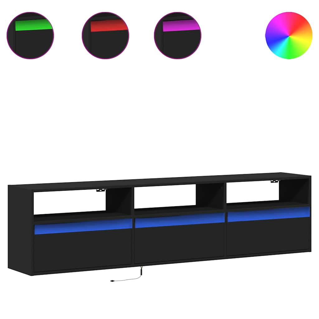 vidaXL Ντουλάπι Τηλεόρασης με LED Μαύρο 180x31x45 εκ.