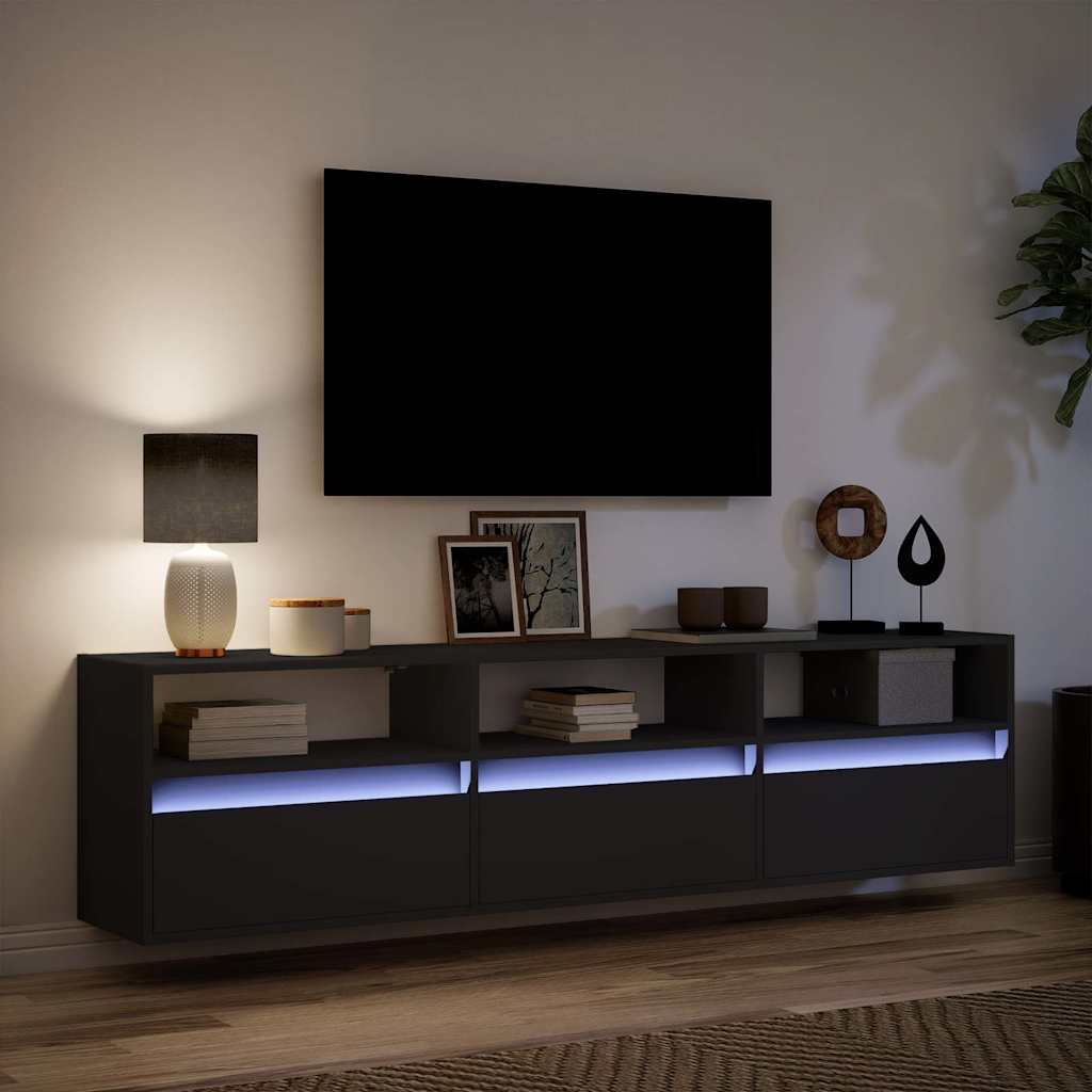 vidaXL Ντουλάπι Τηλεόρασης με LED Μαύρο 180x31x45 εκ.