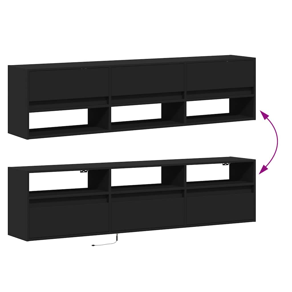vidaXL Ντουλάπι Τηλεόρασης με LED Μαύρο 180x31x45 εκ.
