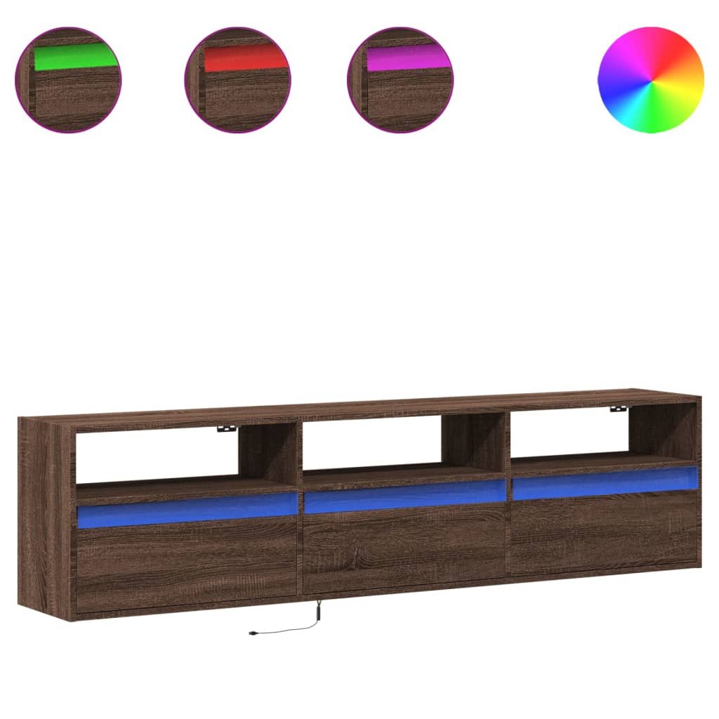 vidaXL Έπιπλο Τοίχου Τηλεόρασης με LED Καφέ Δρυς 180x31x45 εκ.