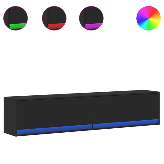 vidaXL Έπιπλο Τοίχου Τηλεόρασης με LED Μαύρο 180x31x38 εκ.