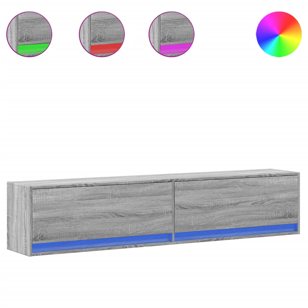vidaXL Έπιπλο Τοίχου Τηλεόρασης με LED Γκρι Sonoma 180x31x38 εκ.