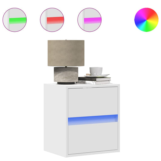 vidaXL Κομοδίνα Επιτοίχια με Φώτα LED 2 τεμ. Λευκά
