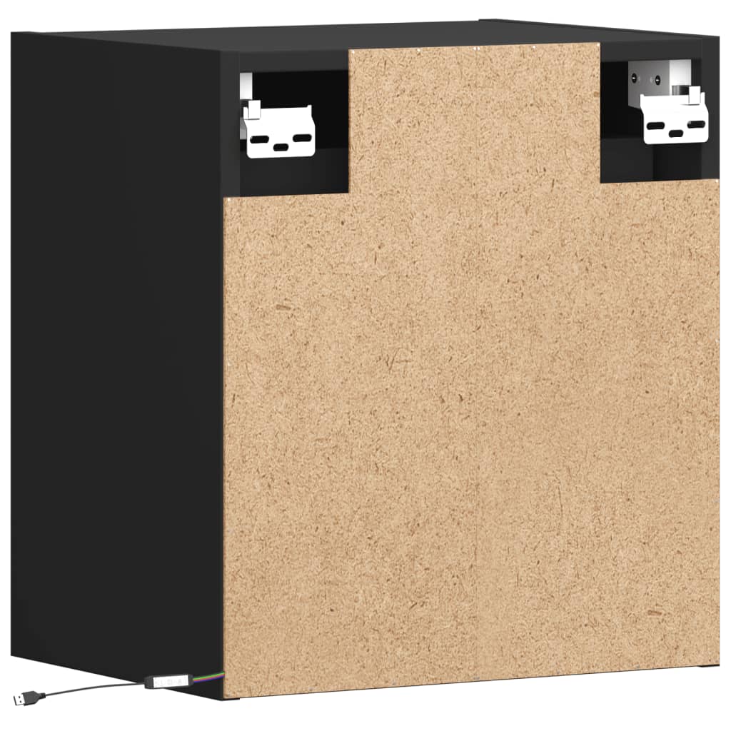 vidaXL Κομοδίνα Επιτοίχια με Φώτα LED 2 τεμ. Μαύρα