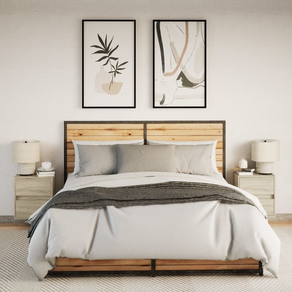 vidaXL Κομοδίνα Επιτοίχια με Φώτα LED 2 τεμ. Sonoma Δρυς