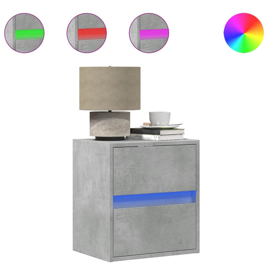 vidaXL Κομοδίνο Επιτοίχιο με Φώτα LED Γκρι Σκυροδέματος