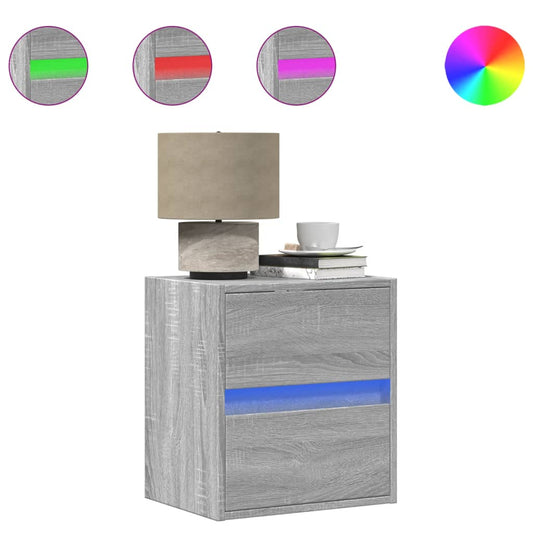 vidaXL Κομοδίνα Επιτοίχια με Φώτα LED 2 τεμ. Γκρι Sonoma