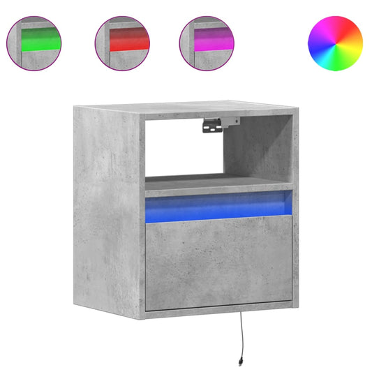 vidaXL Κομοδίνα Επιτοίχια με Φώτα LED 2 τεμ. Γκρι Σκυροδέματος