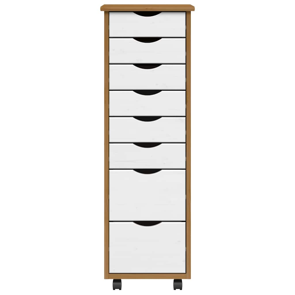 vidaXL Ντουλάπι Κυλιόμενο με Συρτάρια MOSS Μελί Καφέ Μασίφ Ξύλο Πεύκου