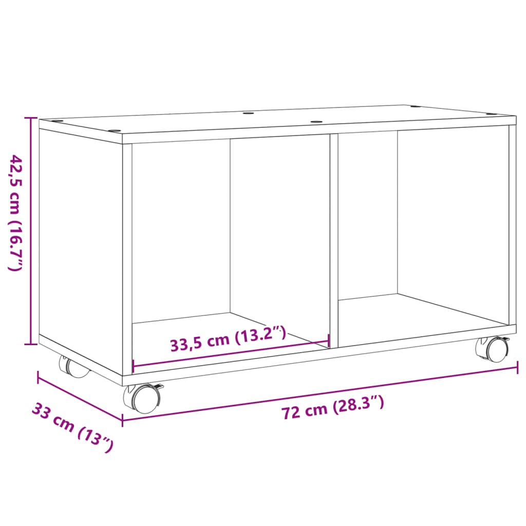 vidaXL Ντουλάπι Τροχήλατο Sonoma Δρυς 72x33x42,5 εκ. Επεξ. Ξύλο