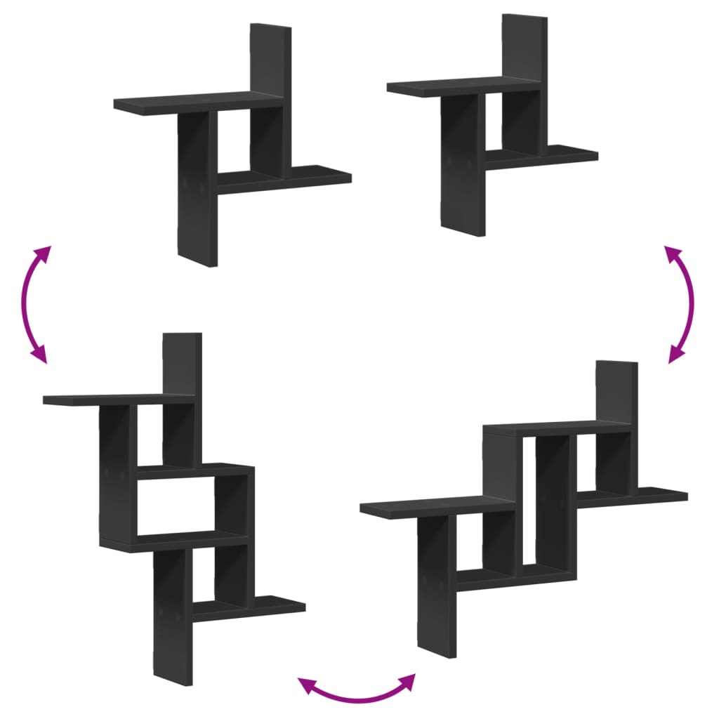 vidaXL Ραφιέρες Τοίχου 2 τεμ. Μαύρες 38x12x38 εκ. από Επεξ. Ξύλο