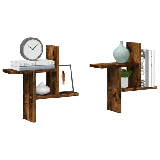 vidaXL Ραφιέρες Τοίχου 2 τεμ. Καπνιστή Δρυς 38x12x38 εκ. Επεξεργ. Ξύλο