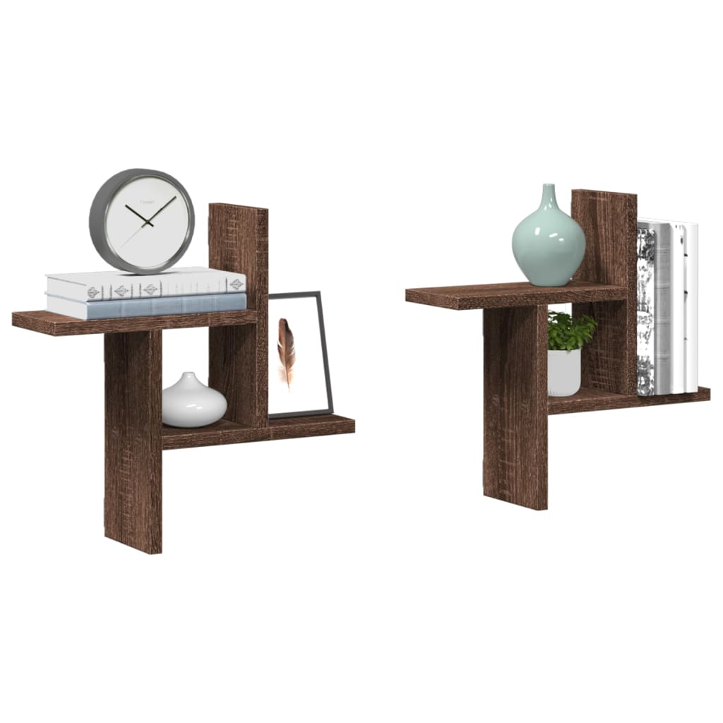 vidaXL Ραφιέρες Τοίχου 2 τεμ. Καφέ Δρυς 38x12x38εκ. Επεξεργασμένο Ξύλο