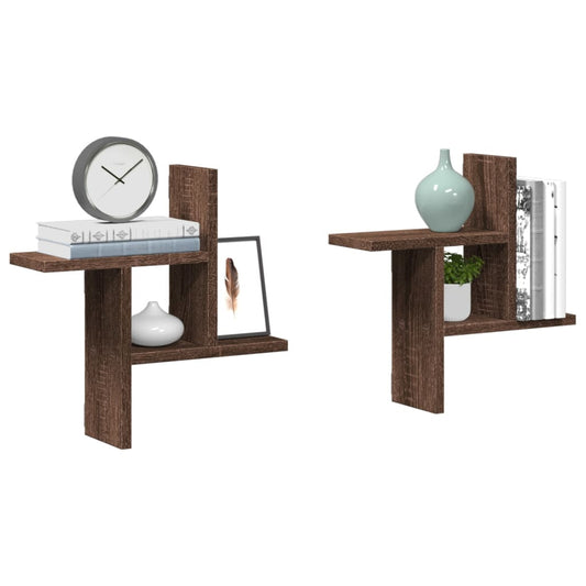 vidaXL Ραφιέρες Τοίχου 2 τεμ. Καφέ Δρυς 38x12x38εκ. Επεξεργασμένο Ξύλο