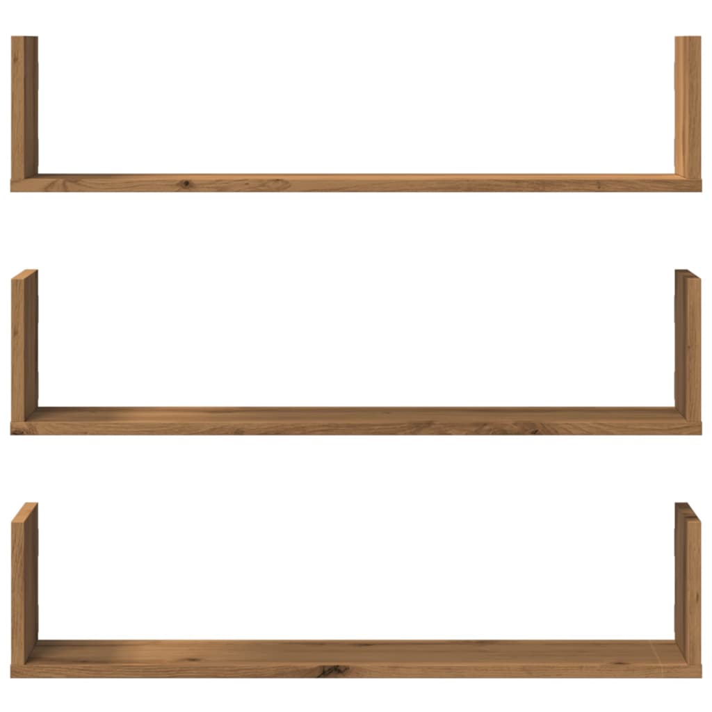 vidaXL Ραφιέρες Τοίχου 3 τεμ. Αρτισιανή Δρυς 80x18x18 εκ. Επεξ. Ξύλο