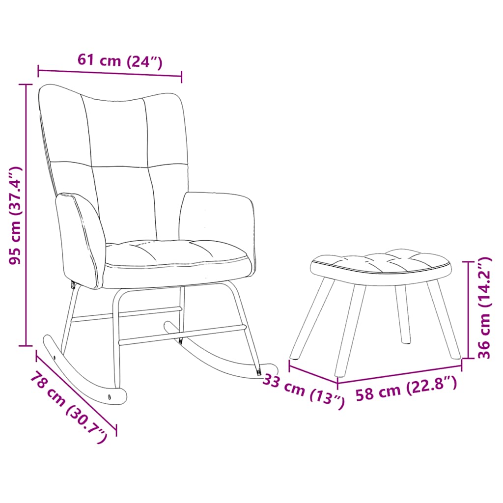 vidaXL Κουνιστή Καρέκλα Μπορντό Υφασμάτινη με Υποπόδιο