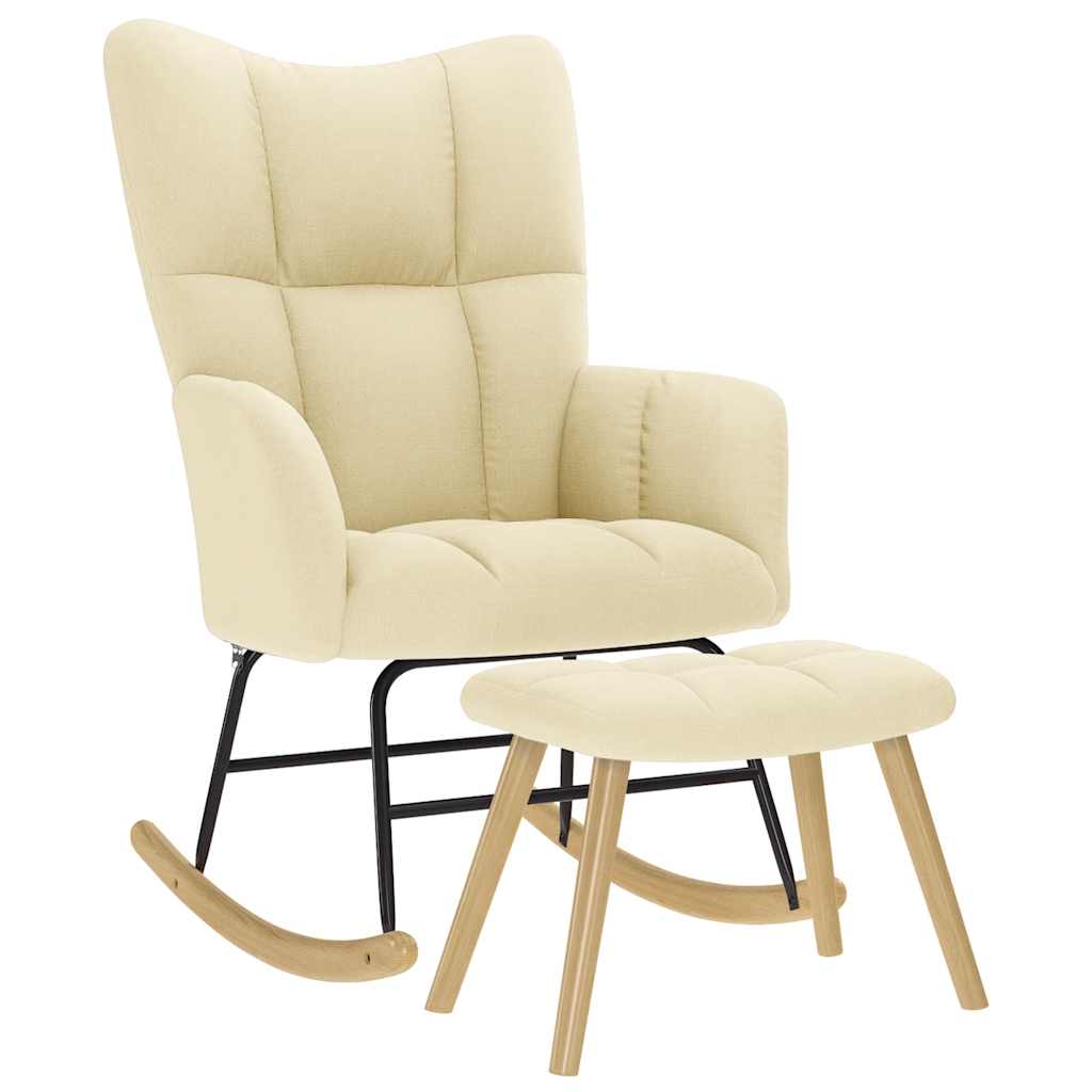 vidaXL Πολυθρόνα Κουνιστή Κρεμ Υφασμάτινη με Υποπόδιο